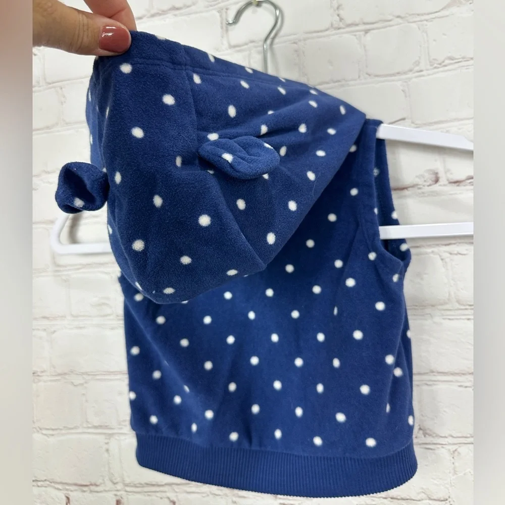 Carter's Infant Girls Fleece Vest Full Zip Up blue pokla dot, sz 9 months GUC‎